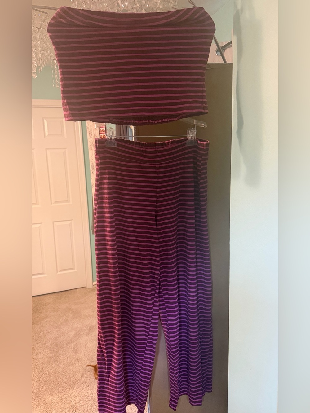 Striped Purple Wide-Leg Pants with Matching Tube Top Super Comfy from Anthro